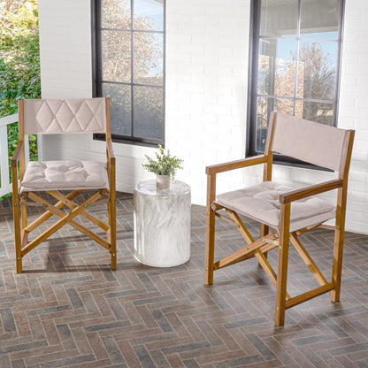 Chaise de réalisateur d'extérieur pliable en bois d'acacia, style Mid-Century, avec dossier matelassé en losanges et coussin, lot de 2 par JONATHAN Y
