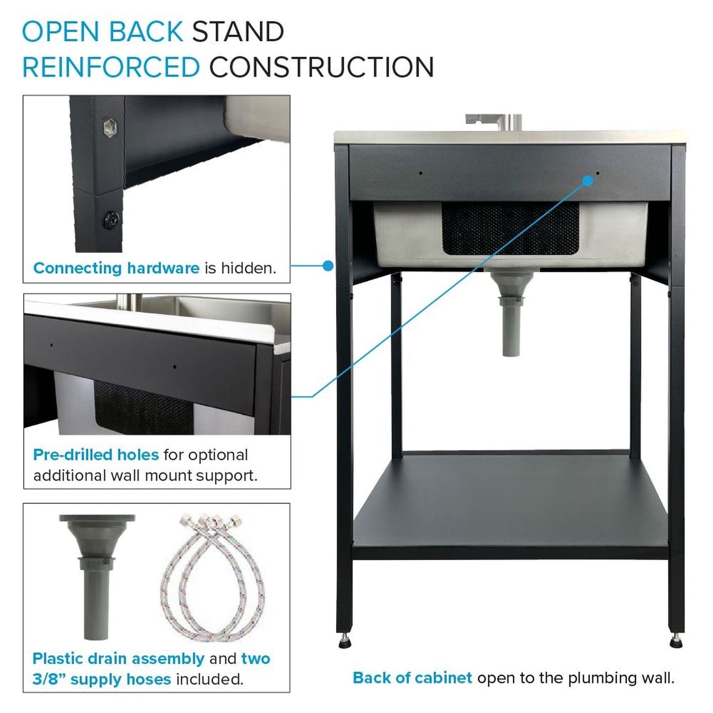 Évier de buanderie et lavabo en acier inoxydable Transolid EWS-2422S de 24 po de largeur x 22 po de profondeur x 35 po de hauteur - 24 po x 22 po