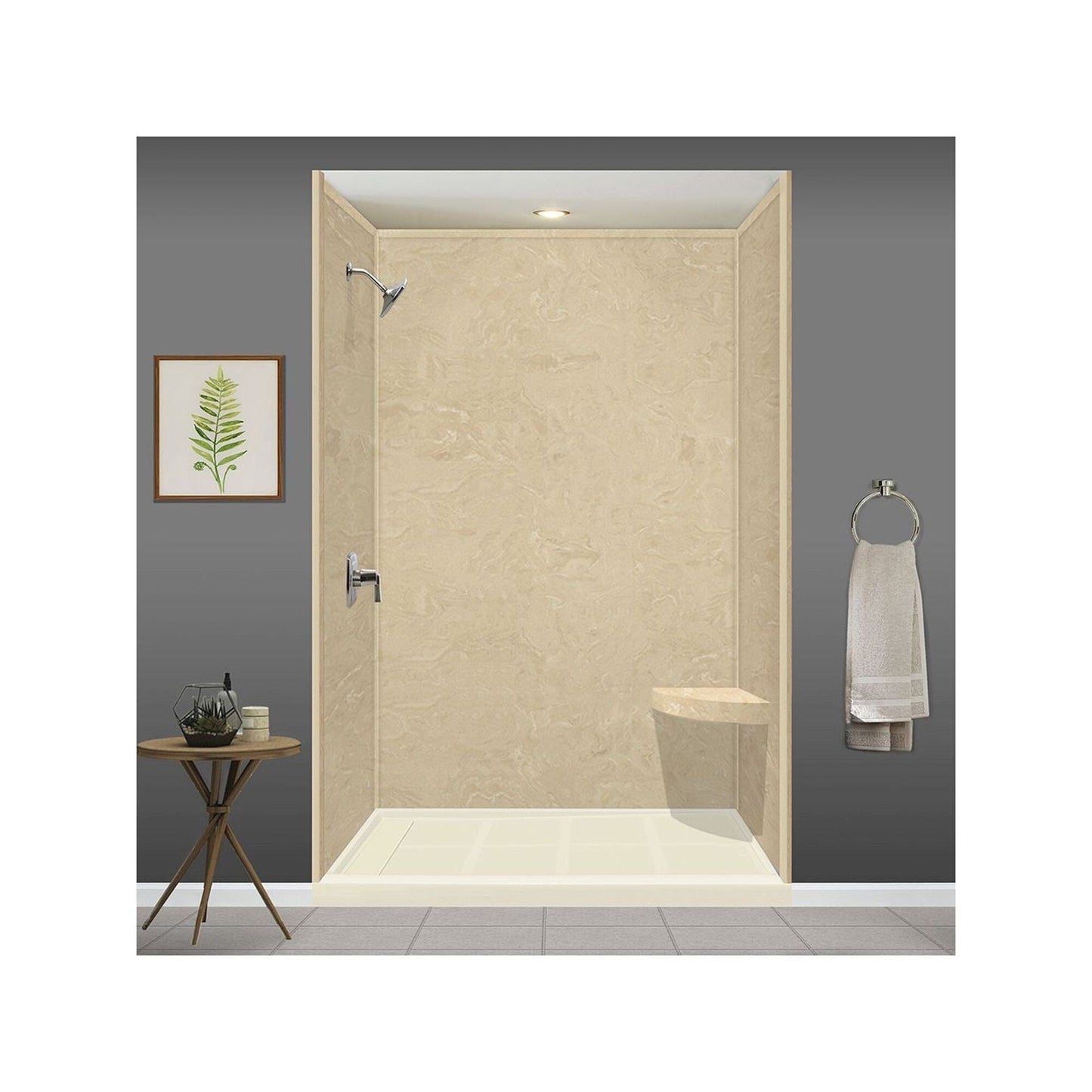Siège de douche d'angle mural en surface solide Transolid Studio 14 po x 14 po - 14,5 x 14,25 x 3
