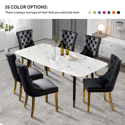 Chaise de salle à manger capitonnée en velours avec pieds en bois massif, lot de 6