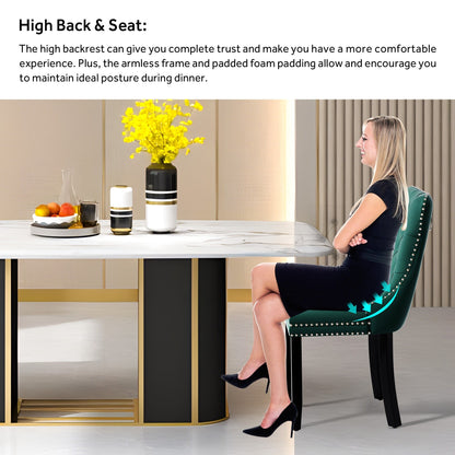 Chaise de salle à manger capitonnée en velours avec pieds en bois massif, lot de 6