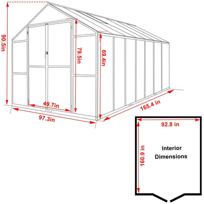 Serre de jardin en aluminium VEIKOUS avec ventilation de toit réglable et porte verrouillable, gris