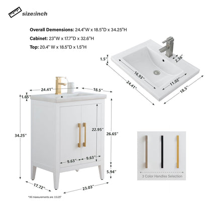 Meuble-lavabo simple Vanity Art 20, 24 ou 30 avec dessus en céramique