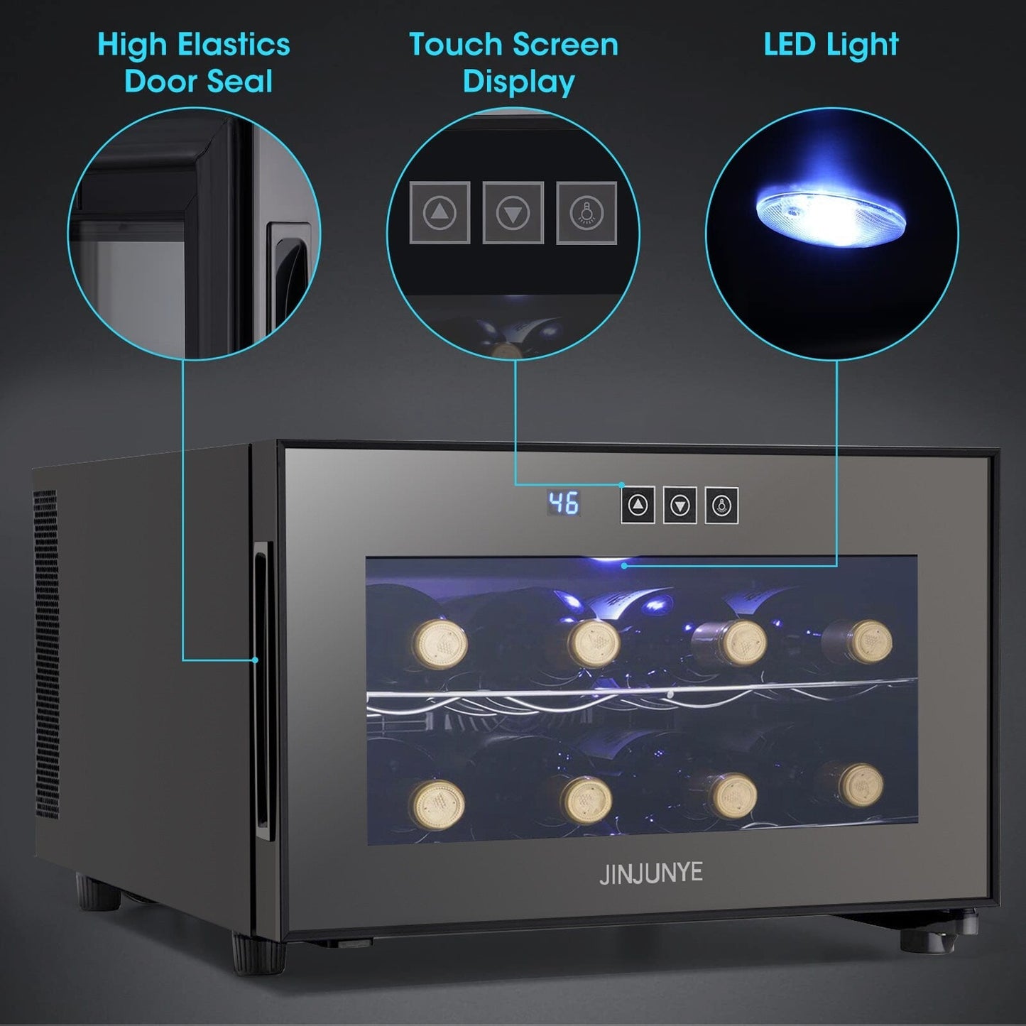 Refroidisseur de boissons polyvalent pour 8 bouteilles (46 à 66 °F) : design élégant et fonctionnement ultra-silencieux pour un usage domestique