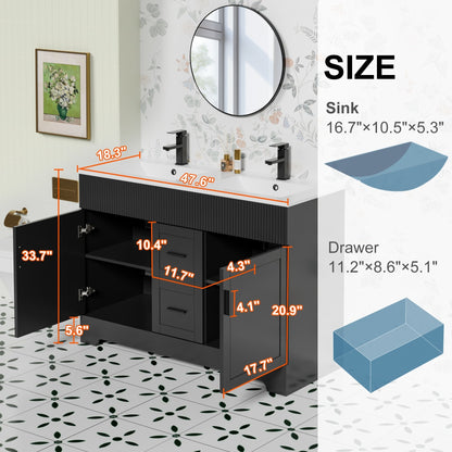 Ensemble de meuble-lavabo Wavy Line 30/36/48 avec lavabo et robinet
