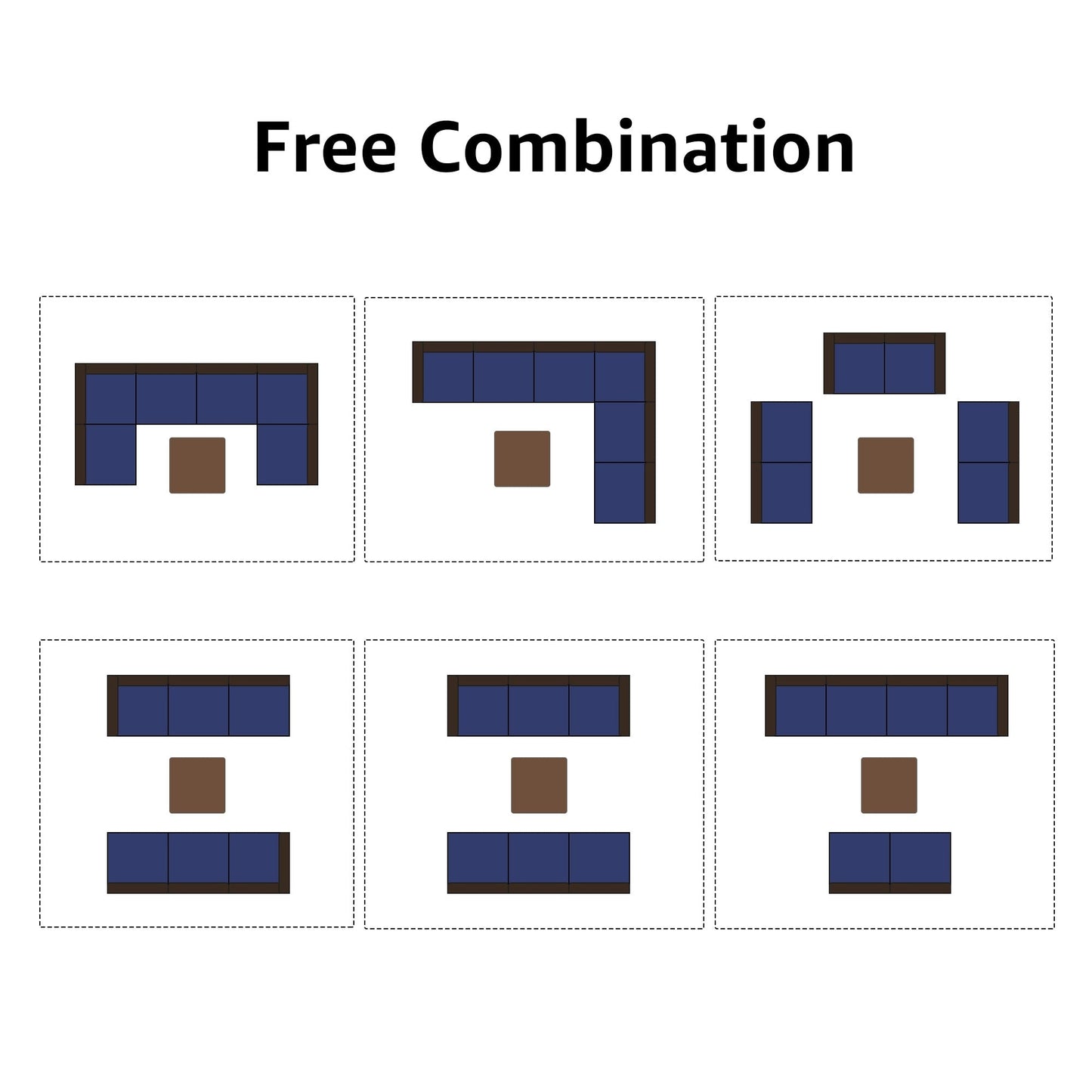 Ensemble de canapés d'extérieur sectionnels rembourrés en osier et acier, 7 pièces