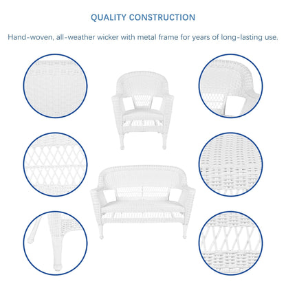 Ensemble de conversation 4 pièces pour patio en osier