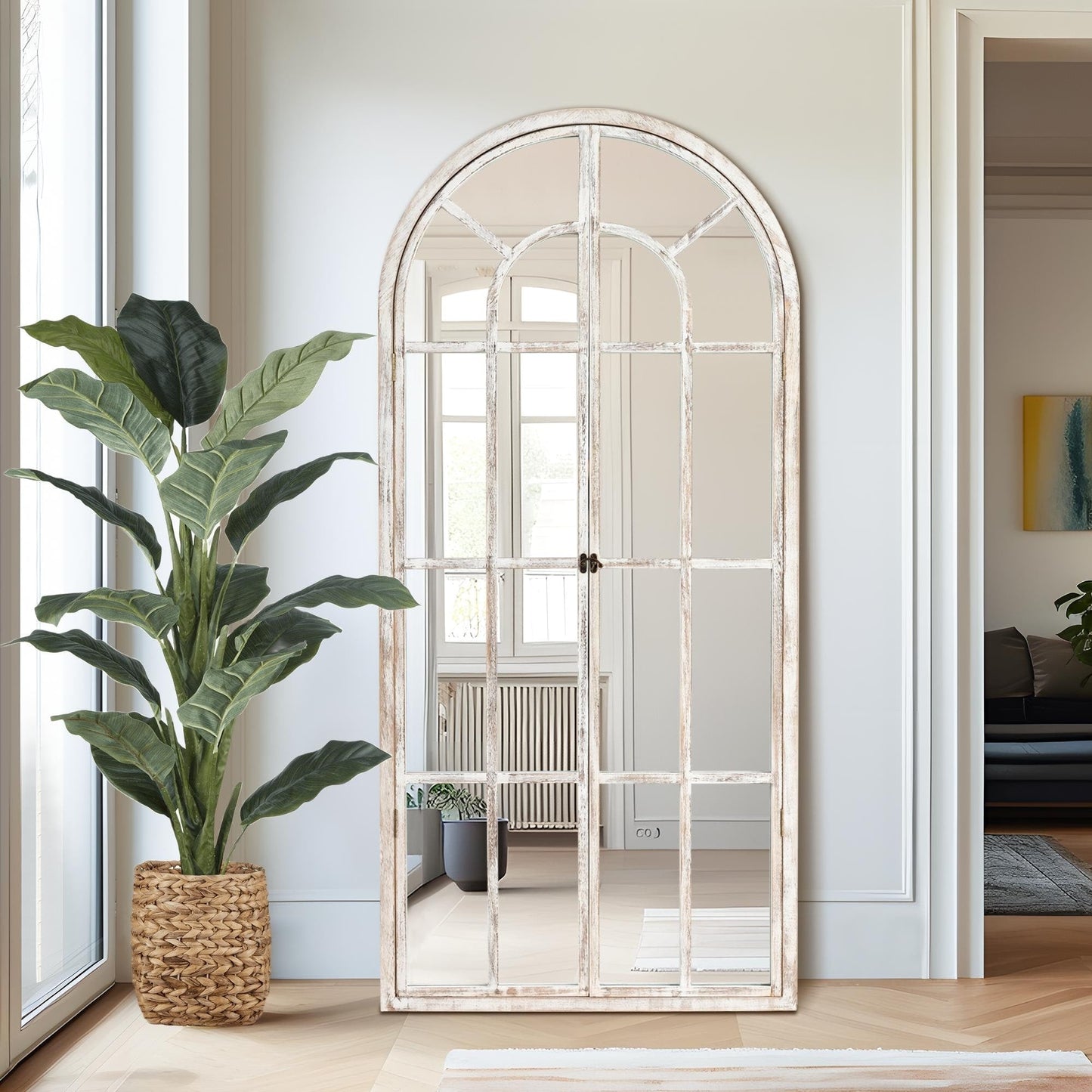 Miroir de fenêtre en bois arqué 71'' L x 31'' l