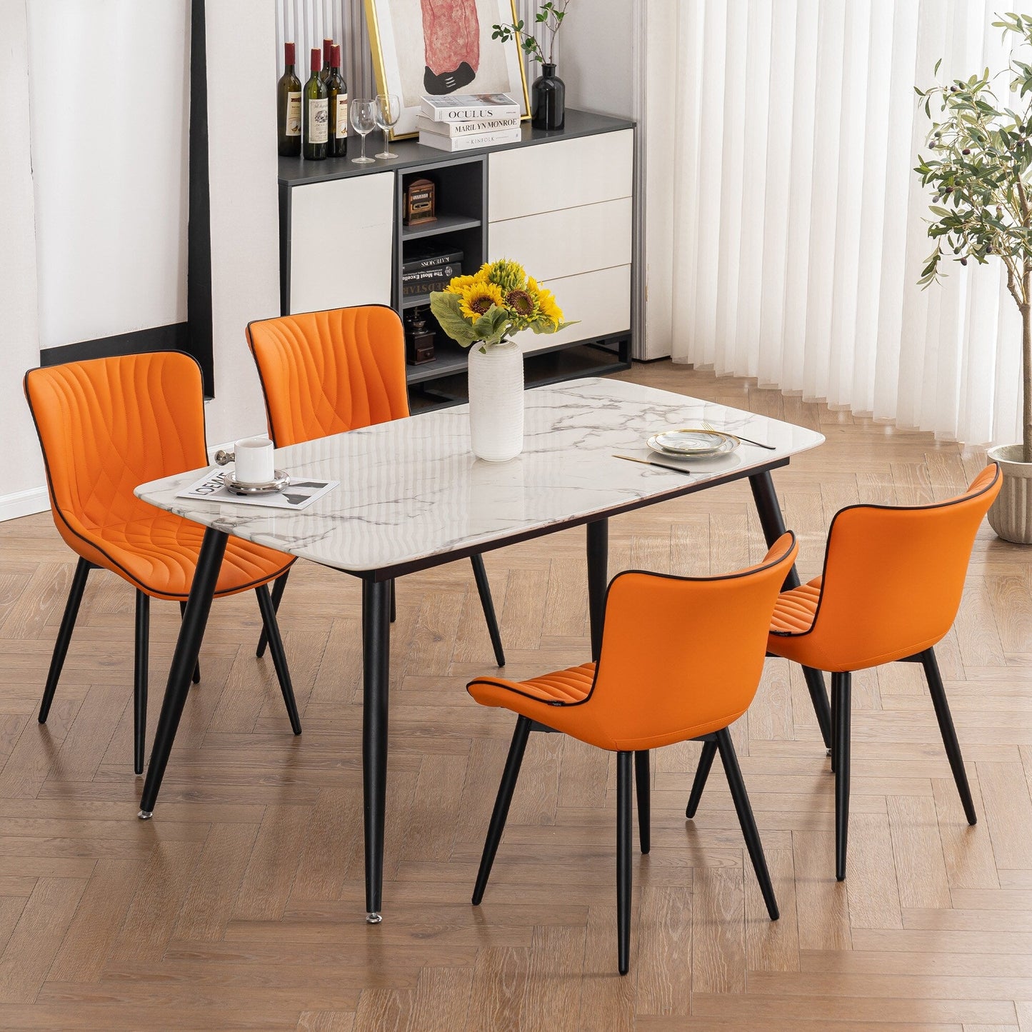 Lot de 2 chaises de salle à manger modernes en cuir rembourré sans accoudoirs