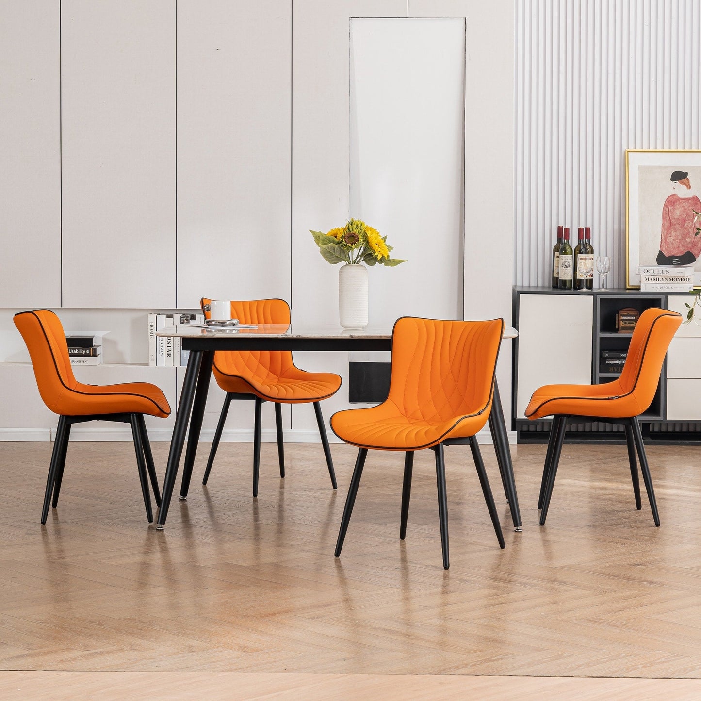 Lot de 2 chaises de salle à manger modernes en cuir rembourré sans accoudoirs