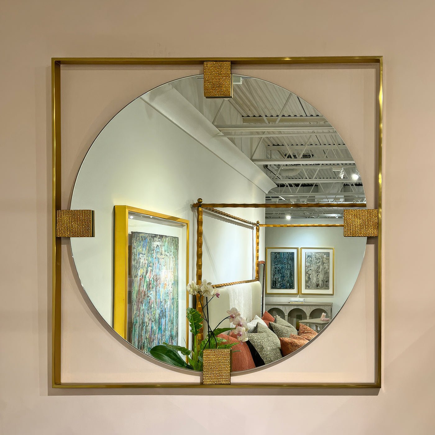 Miroir carré Art Déco en laiton
