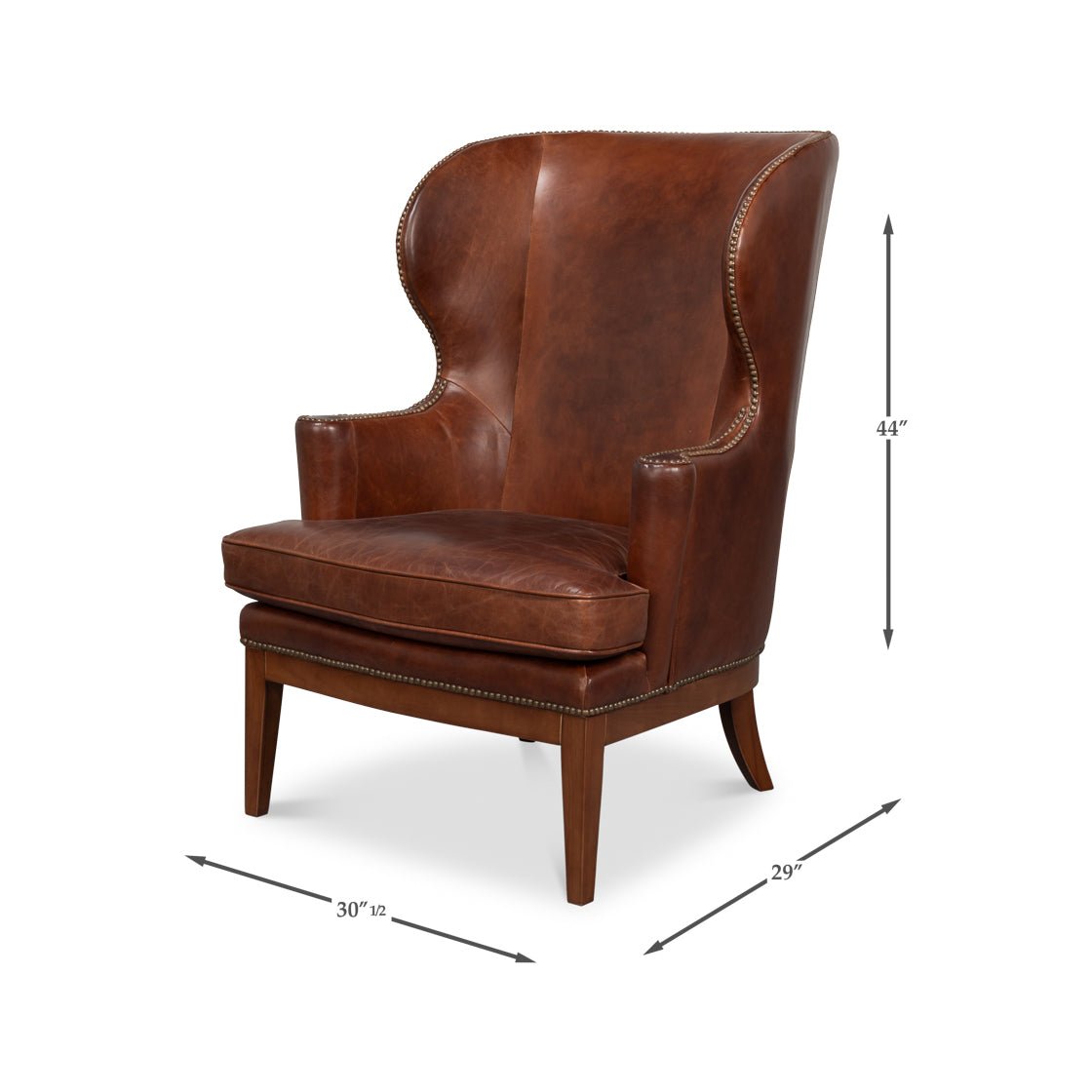 Fauteuil à oreilles en cuir marron de transition