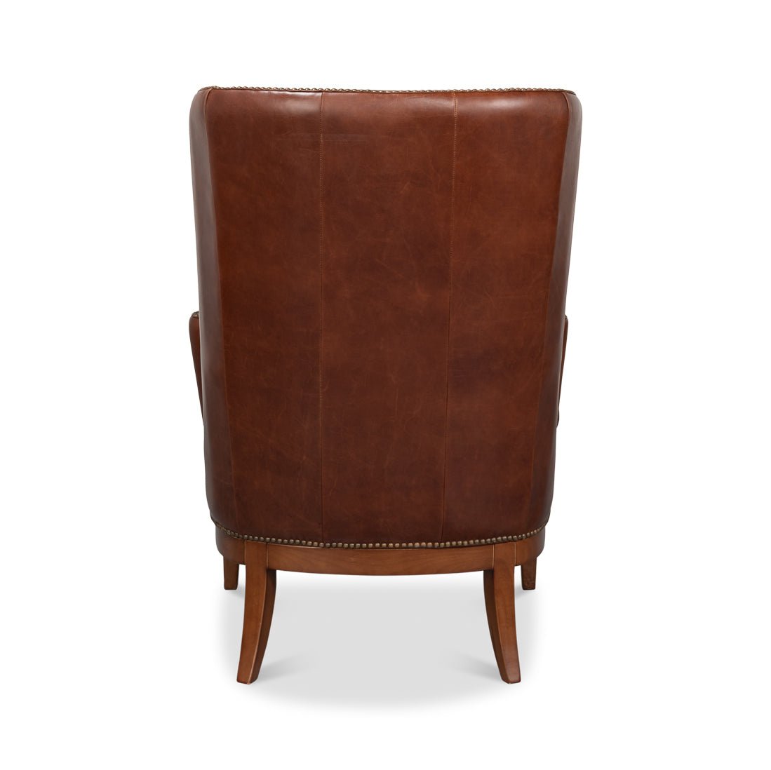 Fauteuil à oreilles en cuir marron de transition