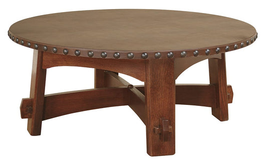 Table basse commémorative avec plateau en cuir